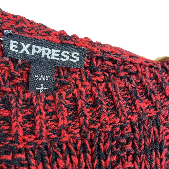 Express Sweater Cable Knit Women Sz S Red Black Oversized Slouchy Long Sleeve - Picture 6 of 10